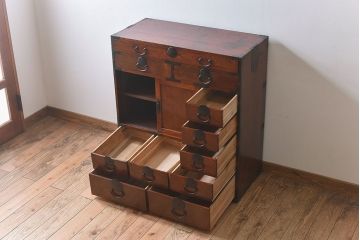 アンティーク家具　前面欅材　和製アンティーク　極上品!味のある上手帳場箪笥