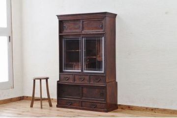アンティーク家具　最高級!古い欅材黒柿縁の茶箪笥