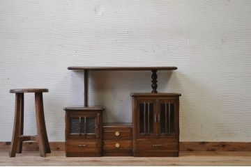 アンティーク家具　古いナラ材の変り型キャビネット(収納棚)