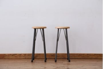 オリジナル　アイアンハイスツール 2脚セット(丸椅子)インダストリアアル工業系(2)