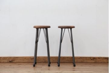 オリジナル　アイアンハイスツール 2脚セット(丸椅子)インダストリアアル工業系(4)