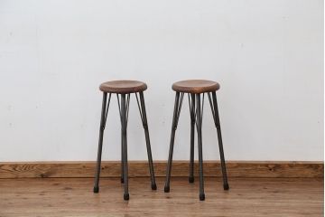 オリジナル　アイアンハイスツール 2脚セット(丸椅子)インダストリアアル工業系(4)