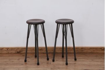 オリジナル　アイアンハイスツール 2脚セット(丸椅子)インダストリアアル工業系(5)