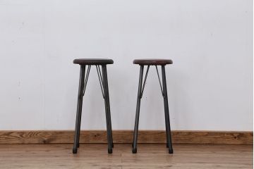 オリジナル　アイアンハイスツール 2脚セット(丸椅子)インダストリアアル工業系(6)