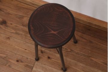 アンティーク家具　オリジナル　アイアンハイスツール 1脚(丸椅子)インダストリアアル工業系(11)