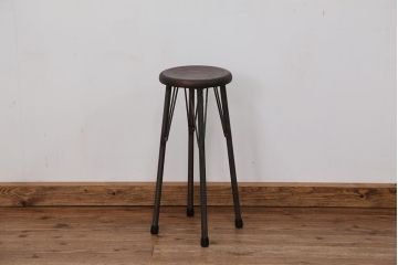 アンティーク家具　オリジナル　アイアンハイスツール 1脚(丸椅子)インダストリアアル工業系(11)
