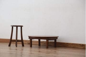 アンティーク家具　アンティーク　古い木の丸ちゃぶ台(脚固定)