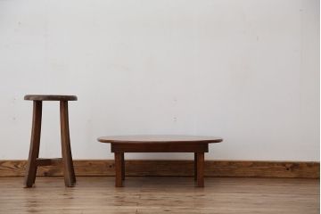 アンティーク家具　アンティーク　古い木の丸ちゃぶ台(脚固定)
