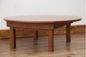 アンティーク家具　アンティーク　古い木の丸ちゃぶ台(脚固定)