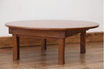 アンティーク家具　アンティーク　古い木の丸ちゃぶ台(脚固定)