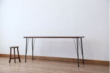 アンティーク家具　アンティーク　古い木の鉄脚テーブル(作業台)(1)