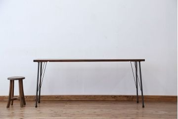 アンティーク家具　アンティーク　古い木の鉄脚テーブル(作業台)(1)
