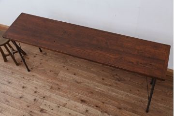 アンティーク家具　アンティーク　古い木の鉄脚テーブル(作業台)(1)