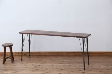 アンティーク家具　アンティーク　古い木の鉄脚テーブル(作業台)(1)