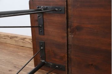 アンティーク家具　アンティーク　古い木の鉄脚テーブル(作業台)(1)