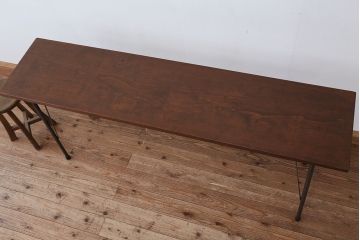 アンティーク家具　アンティーク　古い木の鉄脚テーブル(作業台)(2)