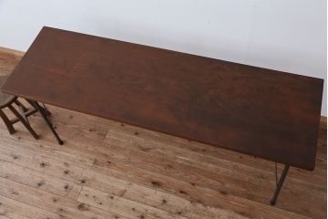 アンティーク家具　☆アンテイーク　古い木の鉄脚テーブル(作業台)