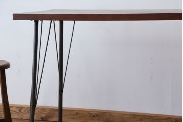 アンティーク家具　☆アンテイーク　古い木の鉄脚テーブル(作業台)