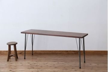 アンティーク家具　☆アンテイーク　古い木の鉄脚テーブル(作業台)