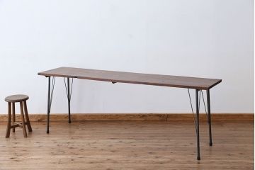 アンティーク家具　☆アンテイーク　古い木の鉄脚テーブル?(作業台)