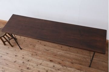 アンティーク家具　☆アンテイーク　古い木の鉄脚テーブル(作業台)