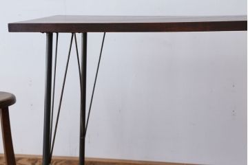 アンティーク家具　☆アンテイーク　古い木の鉄脚テーブル(作業台)