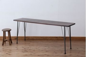 アンティーク家具　☆アンテイーク　古い木の鉄脚テーブル(作業台)