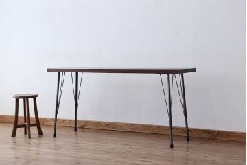 アンティーク家具　☆アンテイーク　古い木の鉄脚テーブル?(作業台)