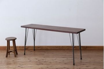 アンティーク家具　☆アンテイーク　古い木の鉄脚テーブル?(作業台)