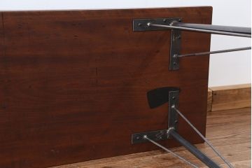 アンティーク家具　☆アンテイーク　古い木の鉄脚テーブル?(作業台)