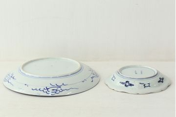 アンティーク雑貨　アンティーク　江戸〜明治!古い微塵唐草大皿・大明成化年製皿・2枚セット