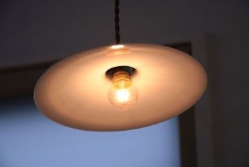 古い乳白平笠ガラス照明2点セット