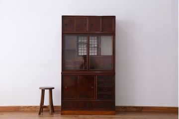 昭和レトロ　極上美品!前面桑材(張り)の上質な二段重ね茶箪笥