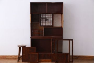 昭和レトロ　極上美品!前面桑材(張り)の上質な二段重ね茶箪笥