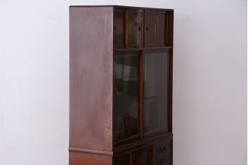 昭和レトロ　極上美品!前面桑材(張り)の上質な二段重ね茶箪笥