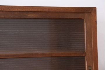 アンティーク家具　アンティーク　古いナラ材の銀モールガラス二段重ね収納棚(食器棚)
