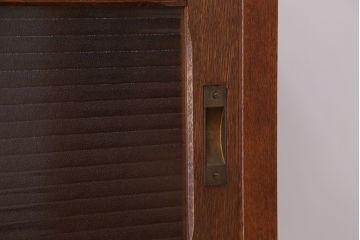 アンティーク家具　アンティーク　古いナラ材の銀モールガラス二段重ね収納棚(食器棚)