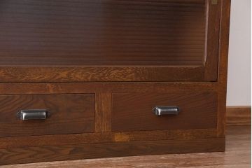 アンティーク家具　アンティーク　古いナラ材の銀モールガラス二段重ね収納棚(食器棚)