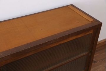 アンティーク家具　アンティーク　古いナラ材の銀モールガラス二段重ね収納棚(食器棚)