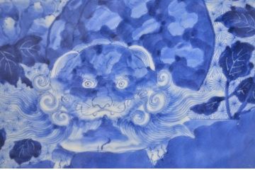 幕末明治期!獅子の図　八角　アンティーク大皿(和食器)