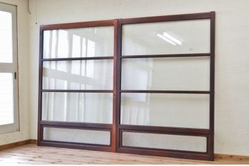 古民具 特注品 漆塗りの上質なガラス戸(3)2枚セット