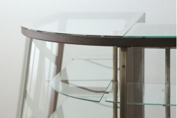 アンティーク家具　◆アンティーク　特注タイル貼りのR型台形ガラスケース(曲げガラス、L型ガラスケース、Rガラス、店舗什器、陳列棚)