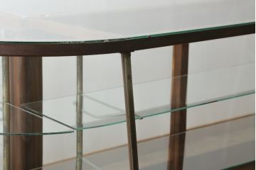 アンティーク家具　◆アンティーク　特注タイル貼りのR型台形ガラスケース(曲げガラス、L型ガラスケース、Rガラス、店舗什器、陳列棚)