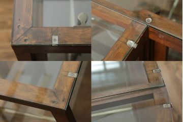 アンティーク家具　◆アンティーク　特注タイル貼りのR型台形ガラスケース(曲げガラス、L型ガラスケース、Rガラス、店舗什器、陳列棚)