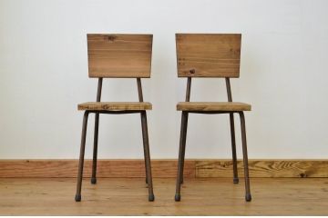 アンティーク家具　鉄脚のシンプルなイス(椅子)2脚セット2