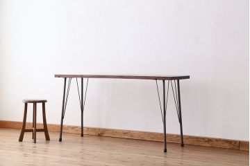 アンティーク家具　☆アンテイーク　古い木の鉄脚テーブル?(作業台)