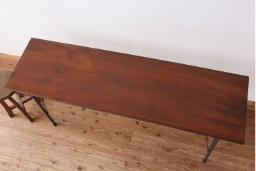 アンティーク家具　☆アンテイーク　古い木の鉄脚テーブル?(作業台)