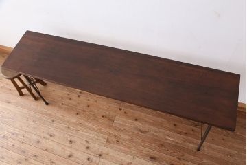 アンティーク家具　☆アンテイーク　古い木の鉄脚テーブル?(作業台)