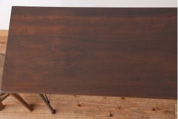 アンティーク家具　☆アンテイーク　古い木の鉄脚テーブル?(作業台)