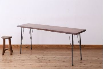 アンティーク家具　☆アンテイーク　古い木の鉄脚テーブル(ケヤキ一枚板)
